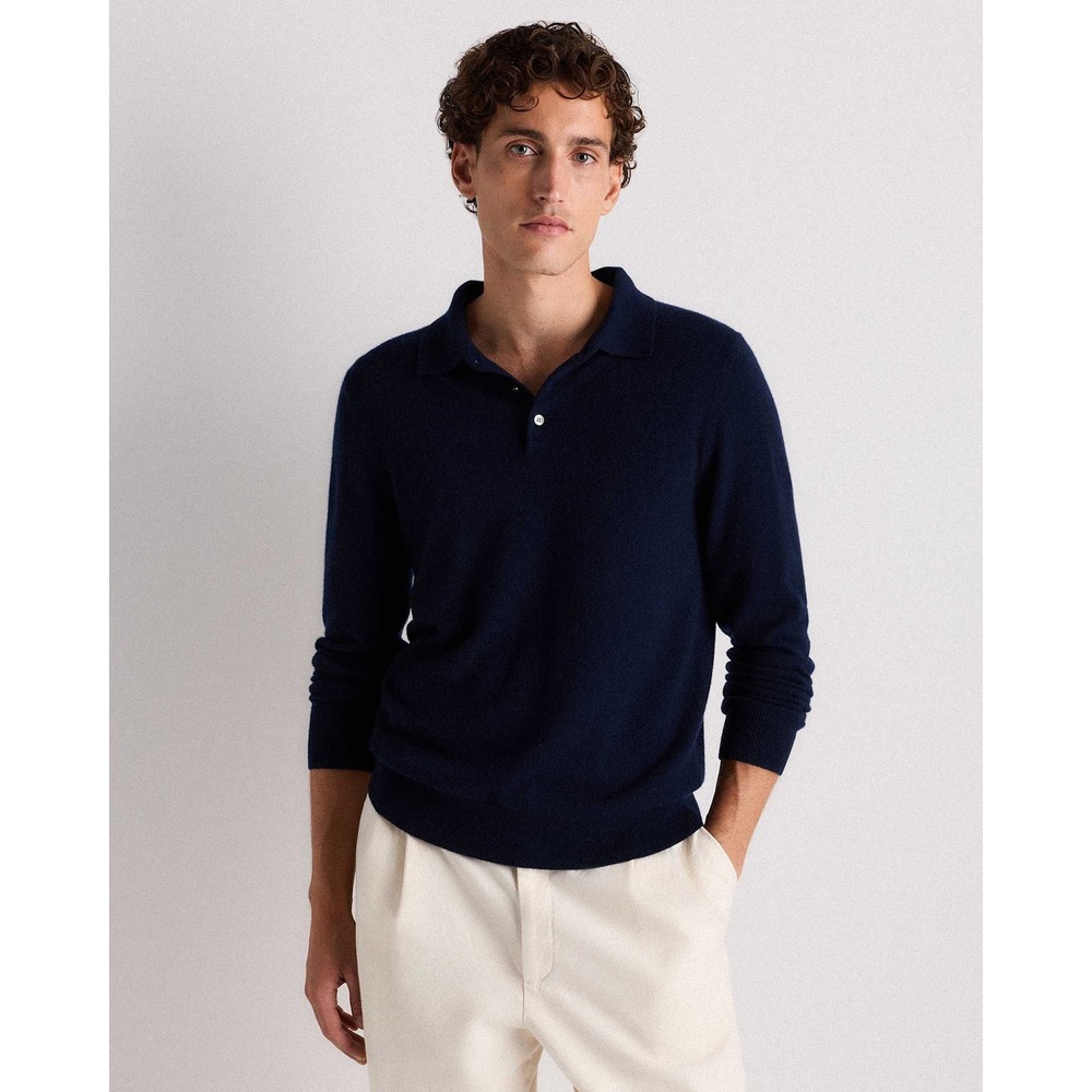Quince 100% Cashmere Polo Sweater Mens M Navy Blue Collared Pullover NWT